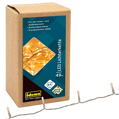 Idena 30437 - LED Lichterkette mit 48 LED in warmweiß, mit 6 Stunden Timer Funktion, batteriebetrieben, ca. 4,06 m lang, Innen- und Außenbereich, für Partys, Weihnachten, Deko, Hochzeit Idena 30437 - LED Lichterkette mit 48 LED in warmweiß, mit 6 Stunden Timer Funktion, batteriebetrieben, ca. 4,06 m lang, Innen- und Außenbereich, für Partys, Weihnachten, Deko, Hochzeit von Idena