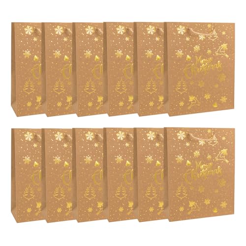 Idena 30486 -12 - Geschenktüten Weihnachten, 12 Stück, Geschenktaschen in der Größe 18 x 23 cm Papiertüten in Braun mit goldenen Weihnachtsmotiven Idena 30486 -12 - Geschenktüten Weihnachten, 12 Stück, Geschenktaschen in der Größe 18 x 23 cm Papiertüten in Braun mit goldenen Weihnachtsmotiven von Idena