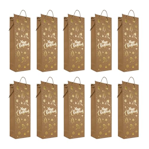 Idena 30488 -10 - Flaschentaschen Merry Christmas, 10 Stück, Geschenktüten in der Größe 12 x 36 cm, Papiertüten für Weihnachten in Braun mit goldenen Motiven Idena 30488 -10 - Flaschentaschen Merry Christmas, 10 Stück, Geschenktüten in der Größe 12 x 36 cm, Papiertüten für Weihnachten in Braun mit goldenen Motiven von Idena