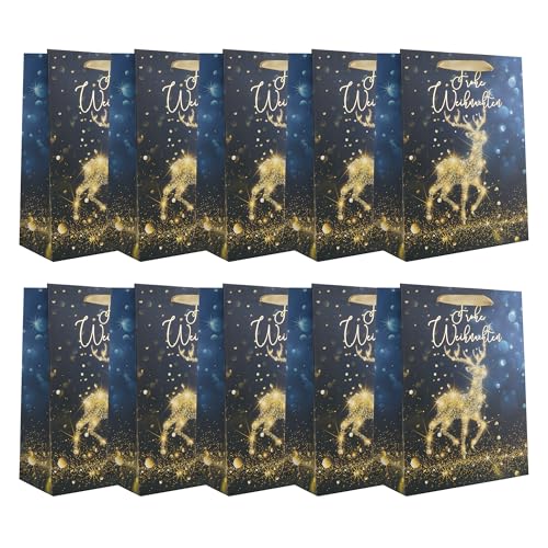 Idena 30496 -10 - Geschenktüten Frohe Weihnachten, 10 Stück, Geschenktaschen in der Größe 25 x 34 x 9 cm, Papiertüten in Schwarz und Gold Idena 30496 -10 - Geschenktüten Frohe Weihnachten, 10 Stück, Geschenktaschen in der Größe 25 x 34 x 9 cm, Papiertüten in Schwarz und Gold von Idena