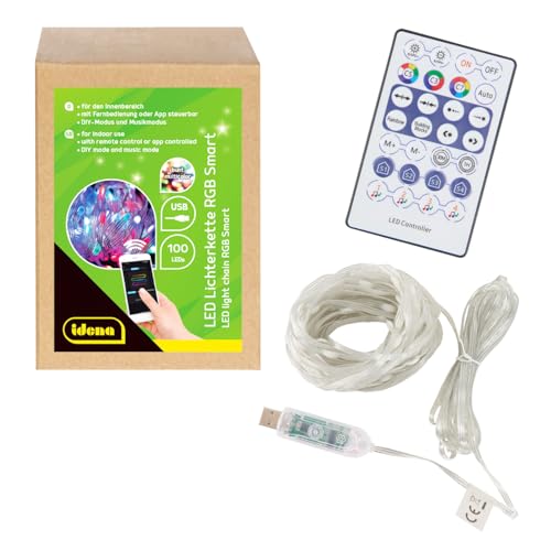 Idena 30521 - LED Micro Lichterkette mit 100 RGB LED in bunt, ca. 12,9 m lang, LED Strip mit 12 Lichtfunktionen & Musik Sync, USB-betrieben, mit Timer, Fernbedienung & Bluetooth Idena 30521 - LED Micro Lichterkette mit 100 RGB LED in bunt, ca. 12,9 m lang, LED Strip mit 12 Lichtfunktionen & Musik Sync, USB-betrieben, mit Timer, Fernbedienung & Bluetooth von Idena