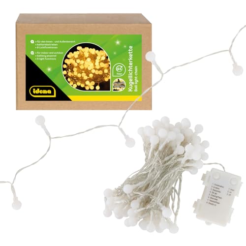 Idena 30523 - LED Kugel Lichterkette mit 100 LEDs in Warmweiß, für Außen & Innen, ca. 10,2 m lang, 6 Stunden Timer Funktion, 8 Lichtfunktionen, batteriebetrieben, als Party Deko, Weihnachtsdeko Idena 30523 - LED Kugel Lichterkette mit 100 LEDs in Warmweiß, für Außen & Innen, ca. 10,2 m lang, 6 Stunden Timer Funktion, 8 Lichtfunktionen, batteriebetrieben, als Party Deko, Weihnachtsdeko von Idena
