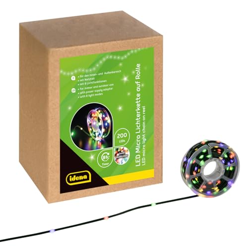 Idena 30541 - LED Micro Lichterkette mit 200 LEDs in Bunt, für Außen & Innen, ca. 22,9 m lang auf Rolle, 8 Stunden Timer Funktion, zum Basteln, als Party Deko, Weihnachtsdeko Idena 30541 - LED Micro Lichterkette mit 200 LEDs in Bunt, für Außen & Innen, ca. 22,9 m lang auf Rolle, 8 Stunden Timer Funktion, zum Basteln, als Party Deko, Weihnachtsdeko von Idena