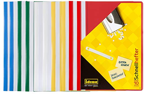 Schnellhefter A4 Idena aus Kunststoff, 10 Stück, 5 Farben, 2 x blau/weiß/gelb/grün/rot von Idena