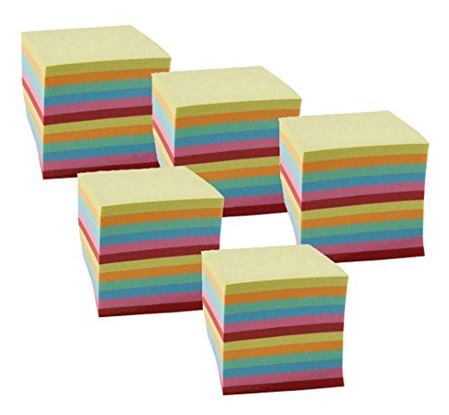 Idena 311023 - Notizklotz blanko kopfgeleimt, 9 x 9 x 9 cm, 80g/m², Circa 700 Blatt (farbig, 5 Notizklötze) von Idena