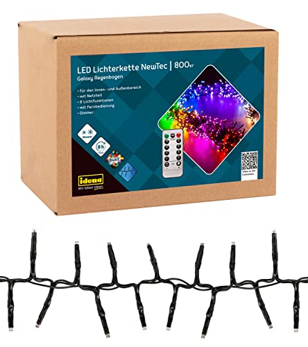 Idena 31109 - LED Lichterkette mit 800 LEDs in Bunt, NewTec mit 8 Stunden Timer Funktion & Dimmer, inkl. Netzteil, ca. 17,8 m lang, Deko für Innen & Außen, Wohnzimmer, Partys, Weihnachten, Hochzeit von Idena