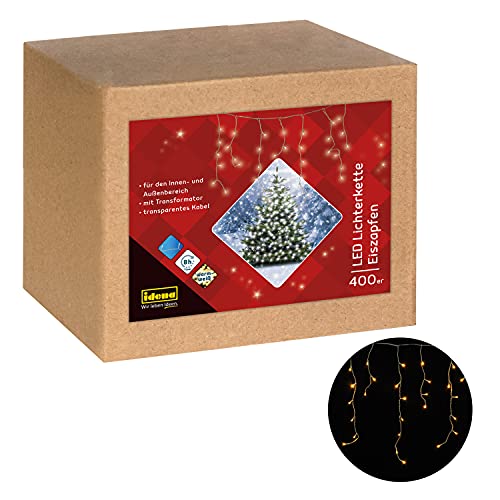 Idena 31270 - LED Lichterkette Eiszapfen mit 400 LEDs in Warmweiß, mit 8 Stunden Timer Funktion und Transformator, mit Strängen, ca. 10,27 cm lang, Weihnachtsdeko für Garten, Balkon und Terrasse von Idena