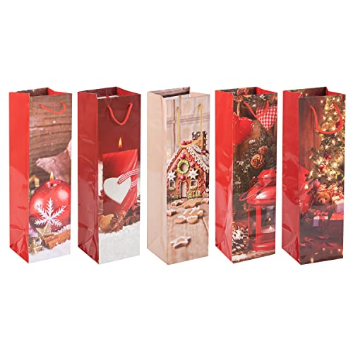 Idena 31370 - Flaschentasche Weihnachten, Größe ca. 35 x 12,5 x 9 cm, 5 verschiedene Motive, Geschenktasche, Geschenktüte, Geschenkverpackung, Tragetasche von Idena