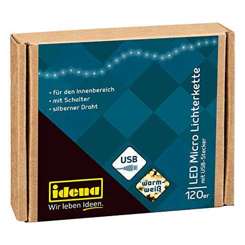 Idena 31483 - LED Micro Lichterkette mit 120 LEDs in Warmweiß, mit USB Stecker und Schalter, ca. 13,5 m lang, Deko für Innen, zum Basteln, als Party Deko, Weihnachtsdeko, zur Hochzeit Idena 31483 - LED Micro Lichterkette mit 120 LEDs in Warmweiß, mit USB Stecker und Schalter, ca. 13,5 m lang, Deko für Innen, zum Basteln, als Party Deko, Weihnachtsdeko, zur Hochzeit von Idena