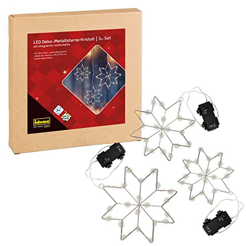 Idena 31810 - LED Deko Sterne mit integrierter Lichterkette in Warmweiß, 3er Set Kristall Leuchtsterne aus Metall, mit 6 Stunden Timer Funktion, batteriebetrieben, für Innen & Außen, Weihnachtsdeko Idena 31810 - LED Deko Sterne mit integrierter Lichterkette in Warmweiß, 3er Set Kristall Leuchtsterne aus Metall, mit 6 Stunden Timer Funktion, batteriebetrieben, für Innen & Außen, Weihnachtsdeko von Idena