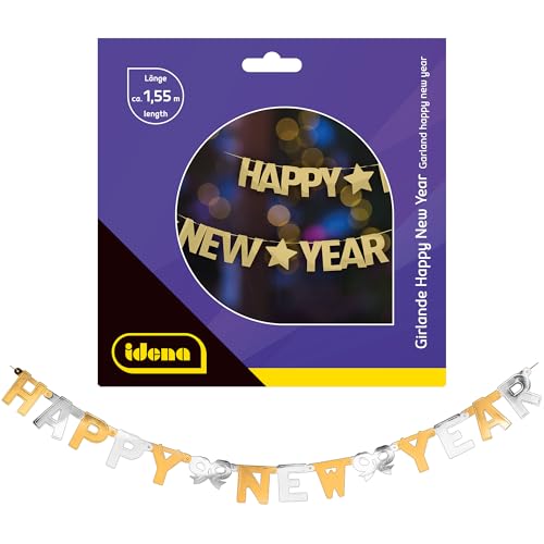 Idena 31871 - Girlande Happy New Year, ca. 1,55 m lang, Papiergirlande mit goldenen und silbernen Buchstaben, Silvesterdeko zur Neujahrsparty Idena 31871 - Girlande Happy New Year, ca. 1,55 m lang, Papiergirlande mit goldenen und silbernen Buchstaben, Silvesterdeko zur Neujahrsparty von Idena