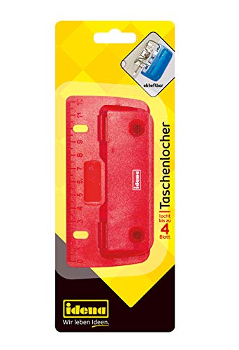 Idena 335072 - Taschenlocher, mit 12 cm Skala, mit Abheftlochung für einfaches Abheften, aus Kunststoff, transluzent, farbig sortiert von Idena