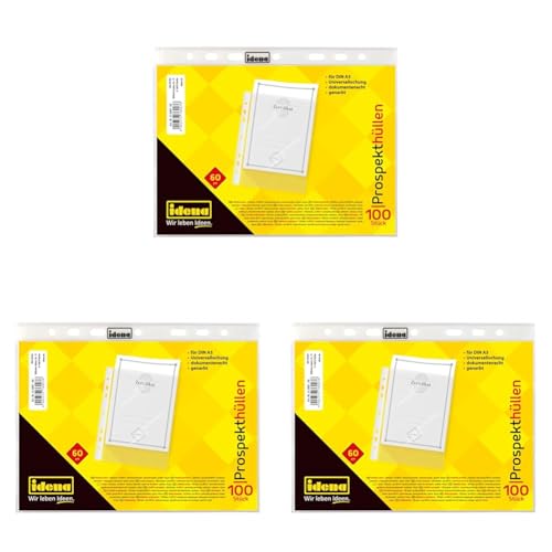 Idena 376007 - Prospekthülle DIN A5 Format, 60µ, genarbt, 100 Stück (Packung mit 3) von Idena