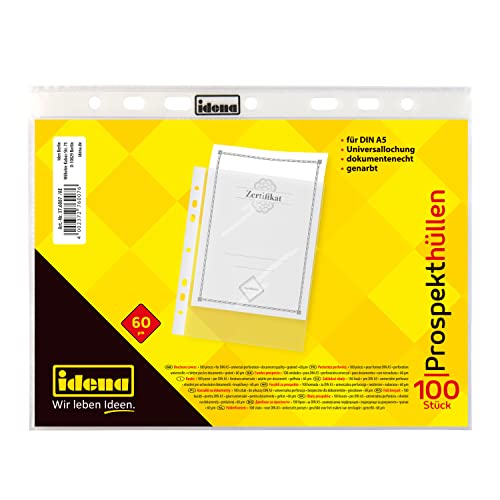 Idena 376007 - Prospekthülle DIN A5 Format, 60µ, genarbt, 100 Stück von Idena