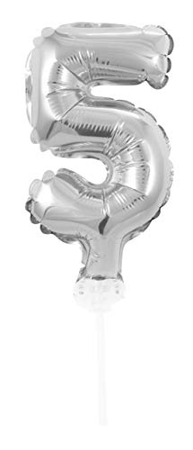 Idena 38240 - Folienballon Zahl mit Stab, Größe ca. 8 x 13 cm, Silber, ungefüllt, für Luft geeignet, Zahlenballon, Lebensjahr, Jubiläum, Geburtstag, Geschenk, Dekoration, Party von Idena
