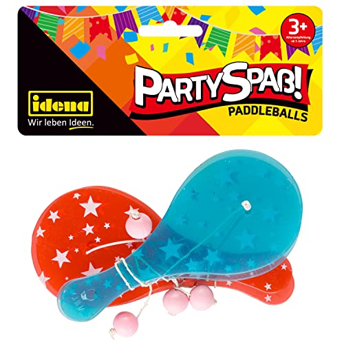 Idena 40435 Partyspaß Paddle, 4 Stück, mit Kunststoff Schlägern in rot und blau und je einem pinkfarbenen Ball, Größe ca. 12,5 x 5,5 cm Idena 40435 Partyspaß Paddle, 4 Stück, mit Kunststoff Schlägern in rot und blau und je einem pinkfarbenen Ball, Größe ca. 12,5 x 5,5 cm von Idena