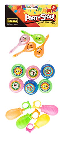 Idena 40442 - Partyspaß Set mit 14 Artikel, 4 Rasseln, 6 Jojos und 4 Wasserspritzen, in leuchtend knalligen Farben von Idena