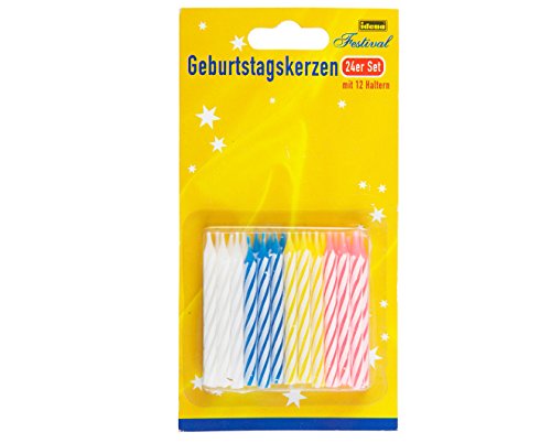 Idena 408199- Geburtstagskerzen Set, 24 Kerzen, in den Farben Blau, Gelb, Rosa, Weiß, Kuchenkerzen, Tortenkerzen, Happy Birthday, Geburtstag, Party von Idena