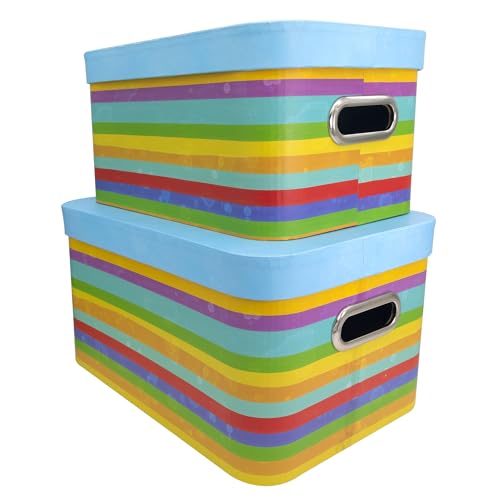 Idena 50067 - Geschenkbox mit Deckel und Metallgriffen, 2 Stück in verschiedenen Größen, Geschenkschachteln mit bunten Streifen von Idena