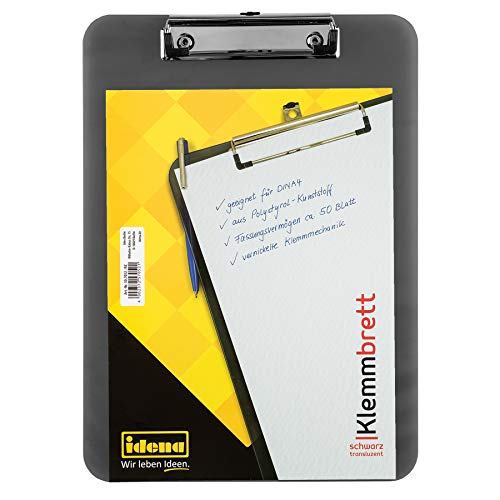 Idena 507052 - Klemmbrett für DIN A4 vernickelte Klemmmechanik, transluzent, schwarz Idena 507052 - Klemmbrett für DIN A4 vernickelte Klemmmechanik, transluzent, schwarz von Idena