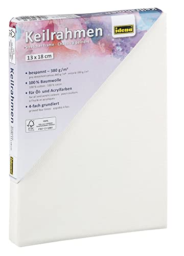 Idena 60029 - Keilrahmen mit Leinwand aus 100% Baumwolle, Grammatur 380 g/m², für Öl- und Acrylfarben, ca. 13 x 18 cm groß, weiß von Idena