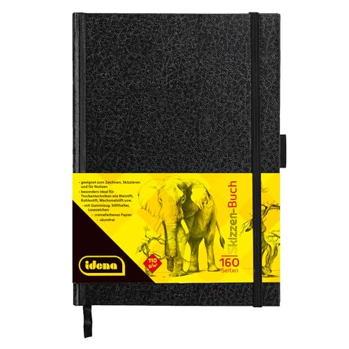 Idena 63143 - Skizzenbuch , A5, blanko, 80 Blatt, 110 g/m², Hardcover in schwarz, 1 Stück von Idena