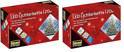 Idena 8325052 - LED Lichterkette mit 20 LEDs in Warmweiß, mit 8 Stunden Timer Funktion und Transformator, ca. 3,9 m lang, Deko für Innen & Außen, als Party Deko, Weihnachtsdeko, zur Hochzeit von Idena