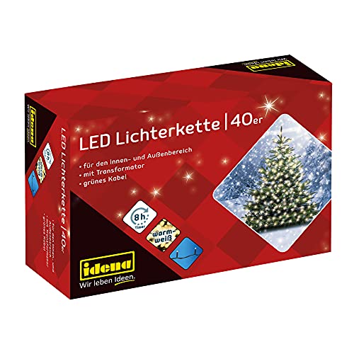 Idena 8325056 - LED Lichterkette mit 40 LEDs in Warmweiß, 8 Stunden Timer Funktion und Transformator, ca. 11,9 lang, Deko für Innen & Außen, zum Basteln, als Party Deko, Weihnachtsdeko, Hochzeit von Idena