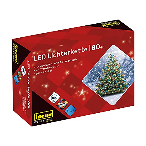 Idena 8325059 - LED Lichterkette mit 80 LEDs in Bunt, mit 8 Stunden Timer Funktion und Transformator, ca. 15,9 m lang, Deko für Innen & Außen, zum Basteln, als Party Deko, Weihnachtsdeko, Hochzeit von Idena