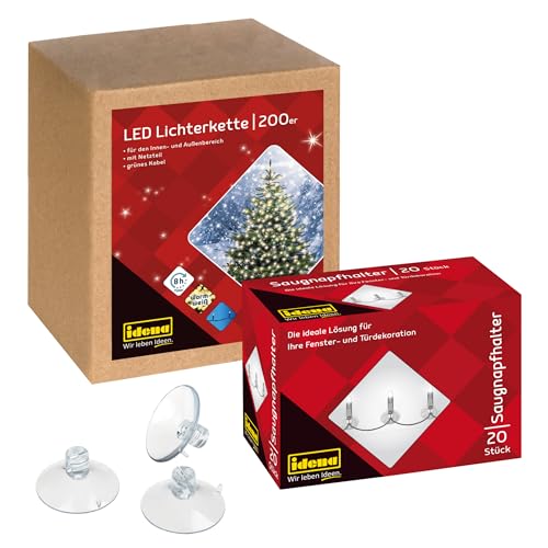 Idena 90214 - LED Lichterkette mit 200 LEDs in Gold-Gelb mit Timer, 29,9 m, inkl. 20 Saugnäpfen mit Schlitz zur Befestigung, für Außen & Innen, als Party Deko, Weihnachtsdeko Idena 90214 - LED Lichterkette mit 200 LEDs in Gold-Gelb mit Timer, 29,9 m, inkl. 20 Saugnäpfen mit Schlitz zur Befestigung, für Außen & Innen, als Party Deko, Weihnachtsdeko von Idena