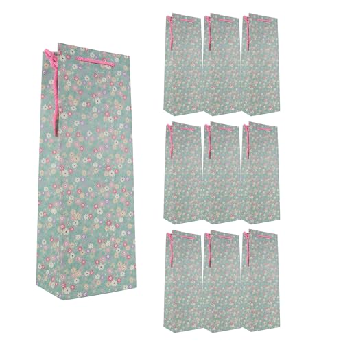 Idena 90233 - Flaschentaschen Blumen, 10 Stück, Geschenktaschen in der Größe 12 x 10 x 35 cm, grüne Papiertüten mit bunten Blumen Idena 90233 - Flaschentaschen Blumen, 10 Stück, Geschenktaschen in der Größe 12 x 10 x 35 cm, grüne Papiertüten mit bunten Blumen von Idena