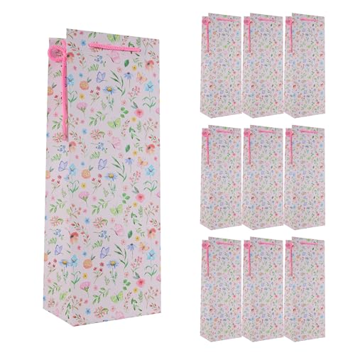 Idena 90239 - Flaschentaschen Blumen, 10 Stück, Geschenktaschen in der Größe 12,5 x 35 x 9 cm, rosa Papiertüten mit bunten Blumen Idena 90239 - Flaschentaschen Blumen, 10 Stück, Geschenktaschen in der Größe 12,5 x 35 x 9 cm, rosa Papiertüten mit bunten Blumen von Idena