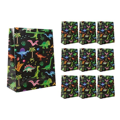Idena 90244 - Geschenktüten Dinos, 10 Stück, Geschenktaschen in der Größe 18 x 23 x 8 cm, Schwarze Papiertüten mit Dinosauriern Idena 90244 - Geschenktüten Dinos, 10 Stück, Geschenktaschen in der Größe 18 x 23 x 8 cm, Schwarze Papiertüten mit Dinosauriern von Idena