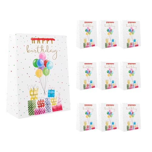Idena 90249 - Geschenktüten Happy Birthday Geschenke, 10 Stück, Geschenktaschen in der Größe 18 x 23 x 8 cm, weiße Papiertüten mit bunten Geschenken und Ballons Idena 90249 - Geschenktüten Happy Birthday Geschenke, 10 Stück, Geschenktaschen in der Größe 18 x 23 x 8 cm, weiße Papiertüten mit bunten Geschenken und Ballons von Idena
