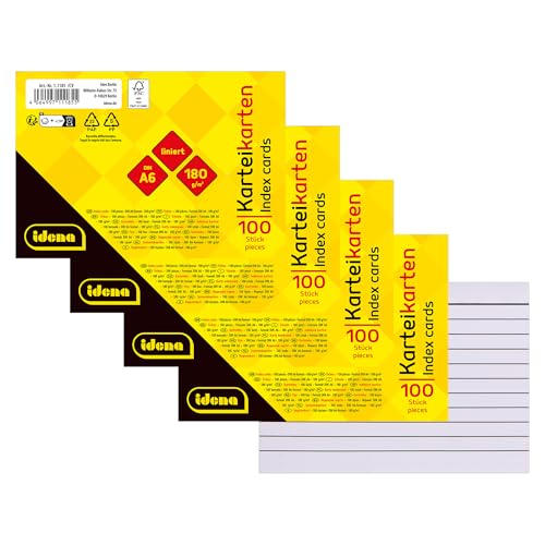 Idena 90278 - Karteikarten DIN A6, 400 Stück liniert, Lernkarten aus 180 g/m² FSC-Mix Papier in Weiß, für Schule und Büro Idena 90278 - Karteikarten DIN A6, 400 Stück liniert, Lernkarten aus 180 g/m² FSC-Mix Papier in Weiß, für Schule und Büro von Idena