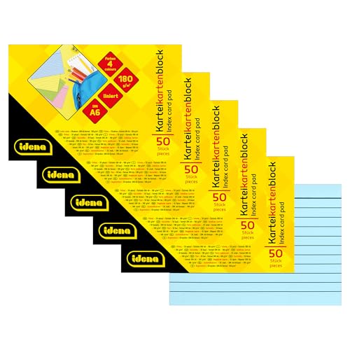 Idena 90281 - Karteikarten DIN A6, 250 Stück liniert, Lernkarten aus 180 g/m² FSC-Mix Papier in 4 Farben, für Schule und Büro Idena 90281 - Karteikarten DIN A6, 250 Stück liniert, Lernkarten aus 180 g/m² FSC-Mix Papier in 4 Farben, für Schule und Büro von Idena