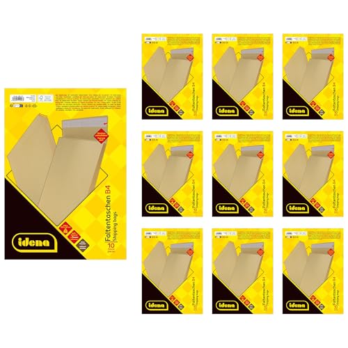 Idena 90282 - Versandtaschen DIN B4, 100 Stück haftklebend, Faltentaschen mit 4 cm Bodenfalte, Briefumschläge ohne Fenster, aus 140 g/m² FSC-Recycled Papier in Braun von Idena