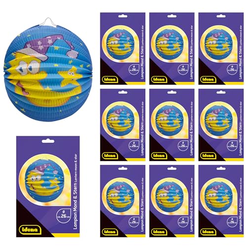 Idena 90285 - Lampion Mond & Stern, 10 Stück, ca. Ø 26 cm, Blaue Papierlaternen mit Sternenhimmelmotiv, Kinder Laterne für Sankt Martin und Lichterfest von Idena