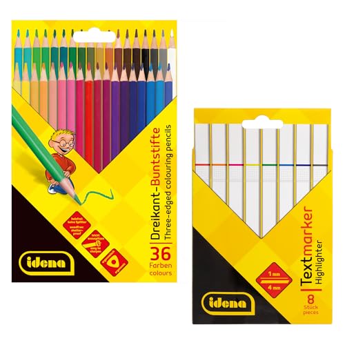 Idena 90298 - Set mit 36 Bunstiften und 8 Textmarkern, Farbstifte in ergonomischer Dreiecksform, Marker mit Keilspitze und Strichstärke 1-4 mm Idena 90298 - Set mit 36 Bunstiften und 8 Textmarkern, Farbstifte in ergonomischer Dreiecksform, Marker mit Keilspitze und Strichstärke 1-4 mm von Idena