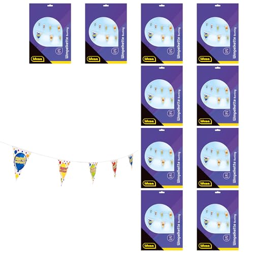 Idena 90358 - Girlanden Happy Birthday mit je 20 Wimpeln, 10 Stück, je ca. 10 m lang, Wimpelkette aus Kunststoff für drinnen und draußen von Idena