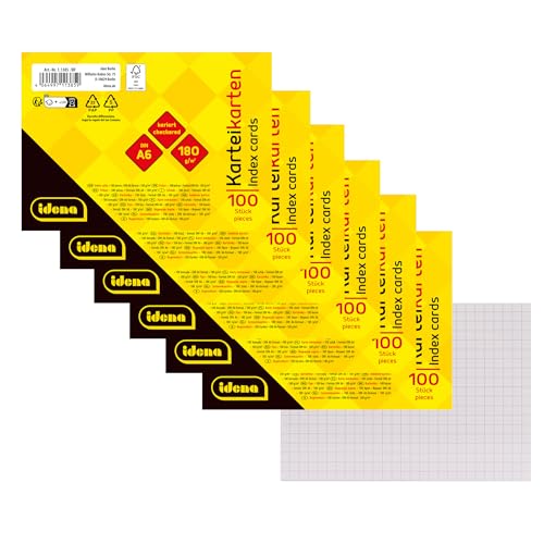 Idena 90359 - Karteikarten A6, 600 Stück kariert, Lernkarten aus 180 g/m² FSC-Mix Papier in Weiß, für Schule und Büro von Idena