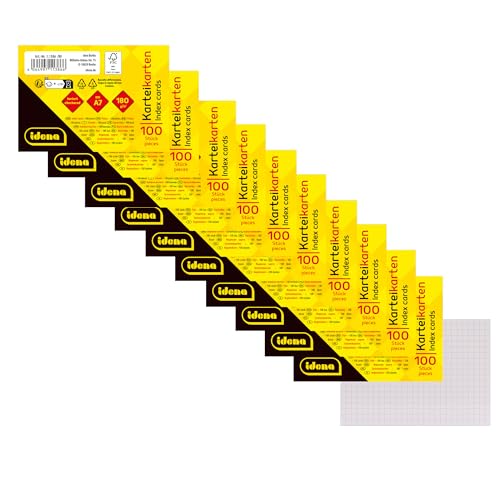 Idena 90360 - Karteikarten A7, 1000 Stück kariert, Lernkarten aus 180 g/m² FSC-Mix Papier in Weiß, für Schule und Büro von Idena