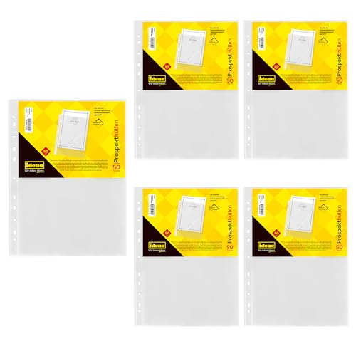 Idena 90372-50 Stück Klarsichthüllen A4 genarbt, Prospekthüllen aus Kunststoff 60µ, dokumentenecht, Klarsichtfolien mit Universallochung von Idena