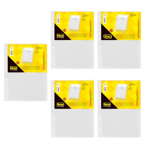 Idena 90373-50 Stück Klarsichthüllen A4 glasklar, Prospekthüllen aus Kunststoff 60µ, dokumentenecht, Klarsichtfolien mit Universallochung von Idena