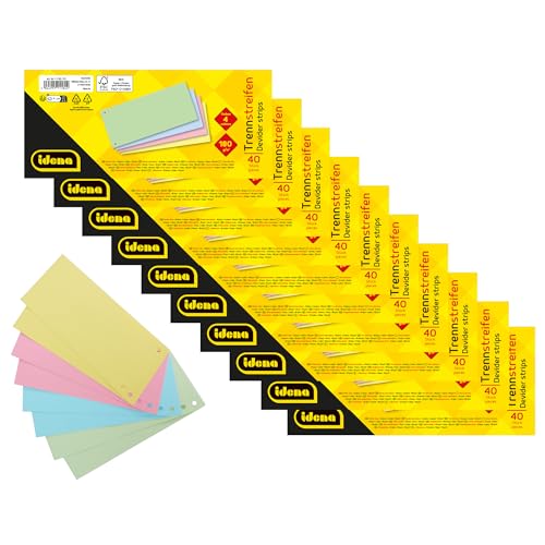 Idena 90374 - Trennstreifen, 400 Stück gelocht, Register aus 180 g/m² FSC-Mix Papier in 4 Farben, für Schule und Büro Idena 90374 - Trennstreifen, 400 Stück gelocht, Register aus 180 g/m² FSC-Mix Papier in 4 Farben, für Schule und Büro von Idena