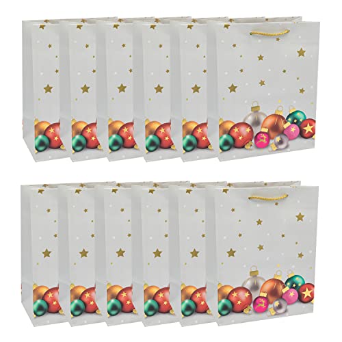 Idena 90821 - Geschenktüten Weihnachten Baumkugeln, 12 Stück, 26 x 32 x 12 cm, Papiertüten, Geschenktaschen von Idena