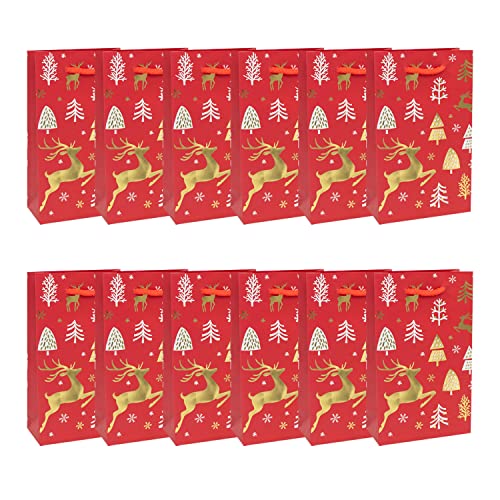 Idena 90823 - Geschenktüten Rentier, 12 Stück, 11 x 18 x 5 cm, Papiertüten, Geschenktaschen Deer Red von Idena