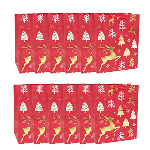 Idena 90824 - Geschenktüten Rentier, 12 Stück, 18 x 23 x 10 cm, Papiertüten, Geschenktaschen Deer Red von Idena