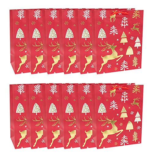 Idena 90825 - Geschenktüten Rentier, 12 Stück, 26 x 32 x 12 cm, Papiertüten, Geschenktaschen Deer Red von Idena