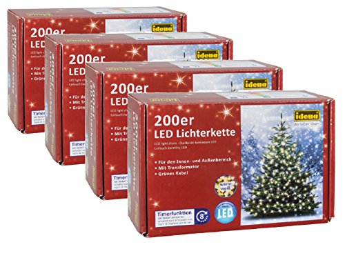 Idena LED Lichterkette für innen/außen, warm-weiß (200 LEDs, warm-weiß, 4) von Idena